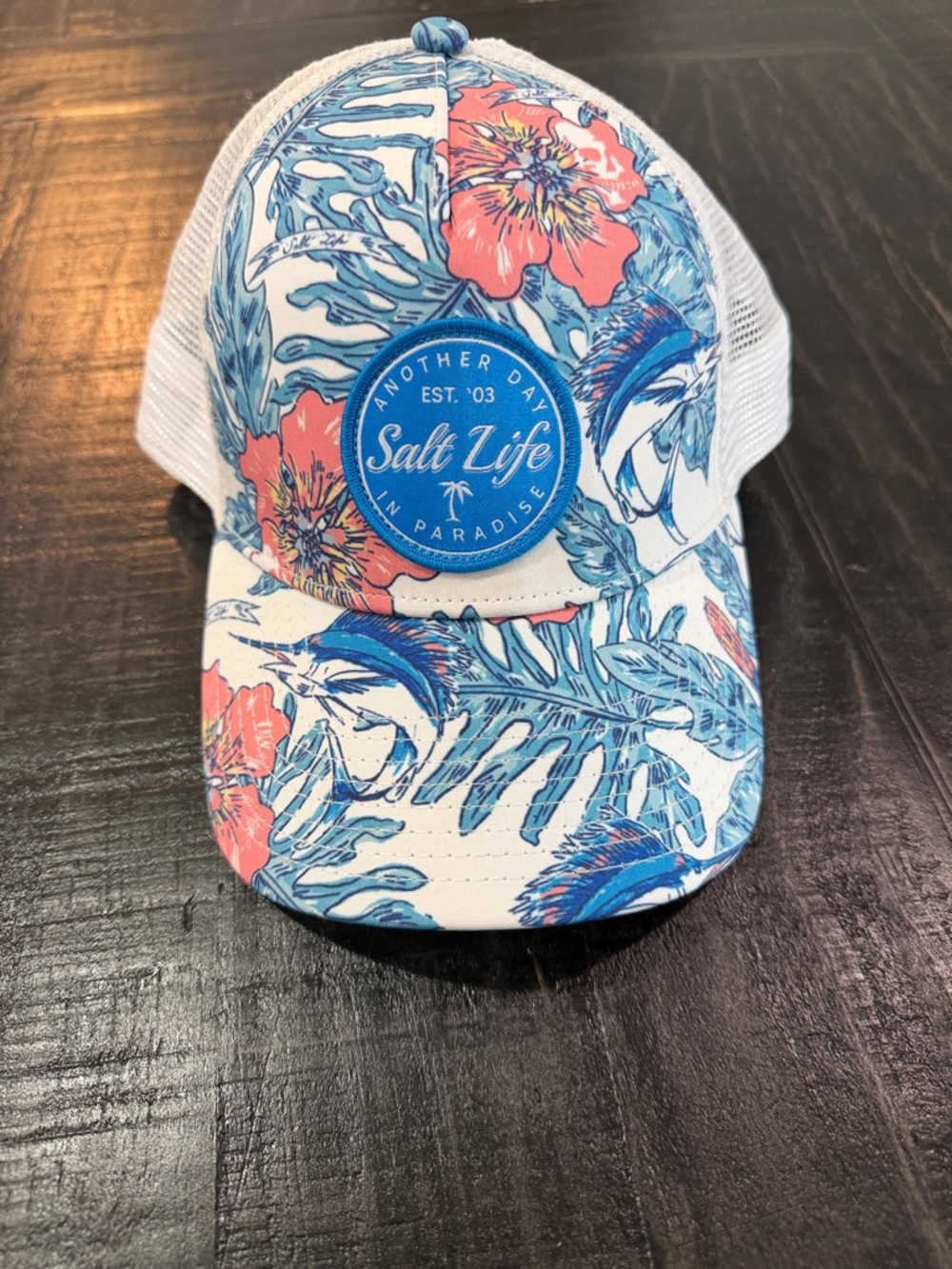 Salt Life Floral Blue White Coral Trucker Hat